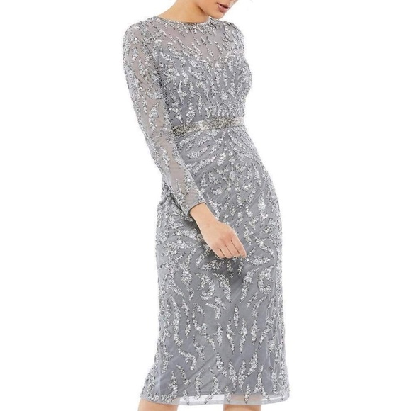 Mac Duggal - Long Sleeve Beaded Cocktail Dress #5521D - Picture 1 of 15